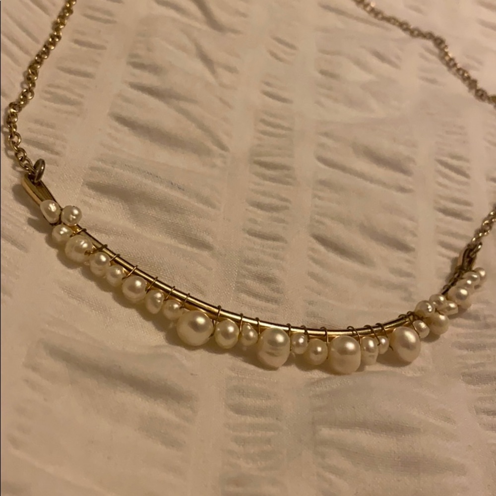 Anthropologie Pearl Choker Necklace - Gold Chain